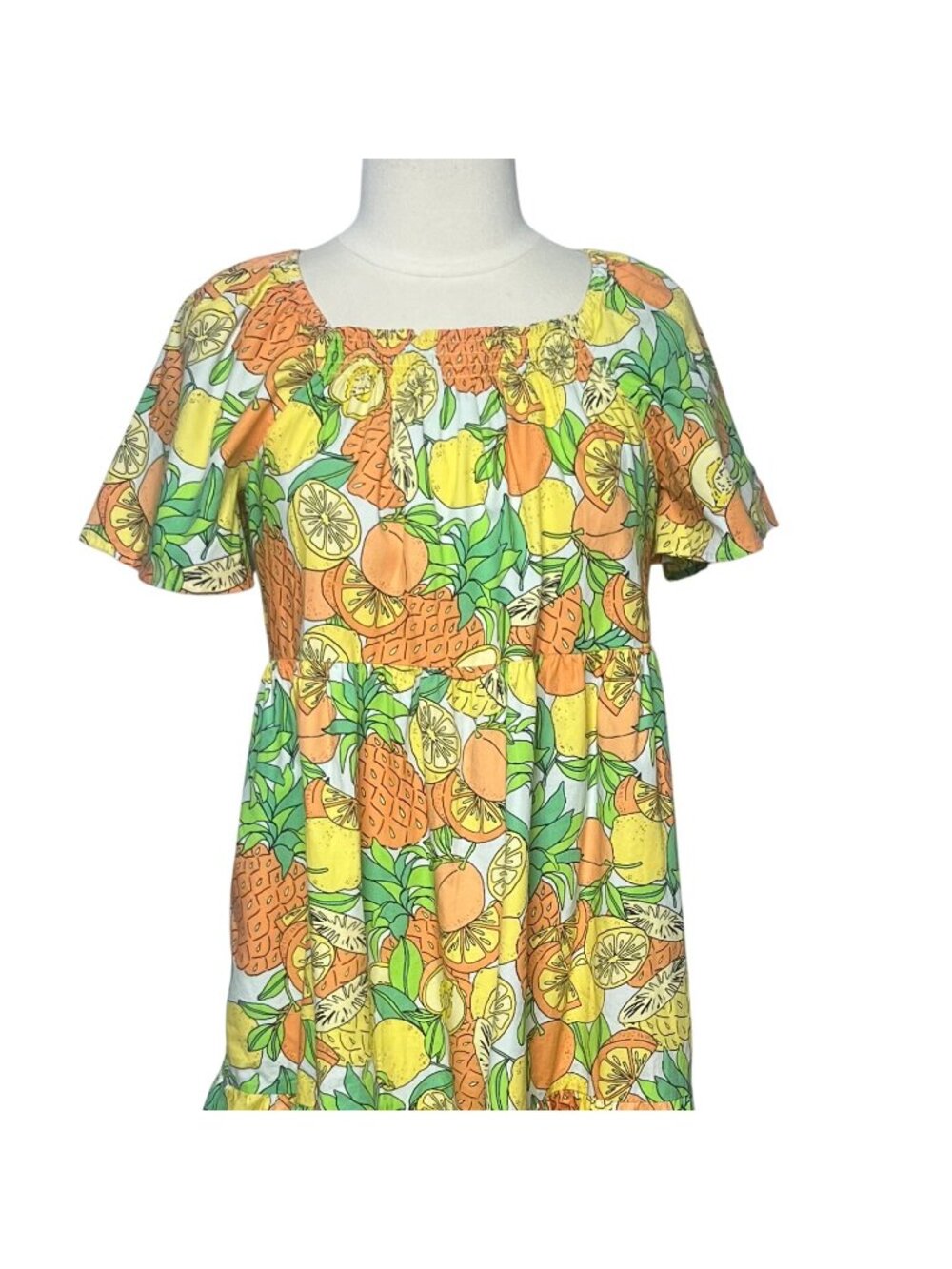 Peyton & Parker Fruit Print Cotton Dress Size Small Yellow Green Tropical Summer - Picture 4 of 8